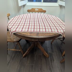 Classic Red, Pink and White Check Tablecloth - Home Dining. 38 Inches Square.